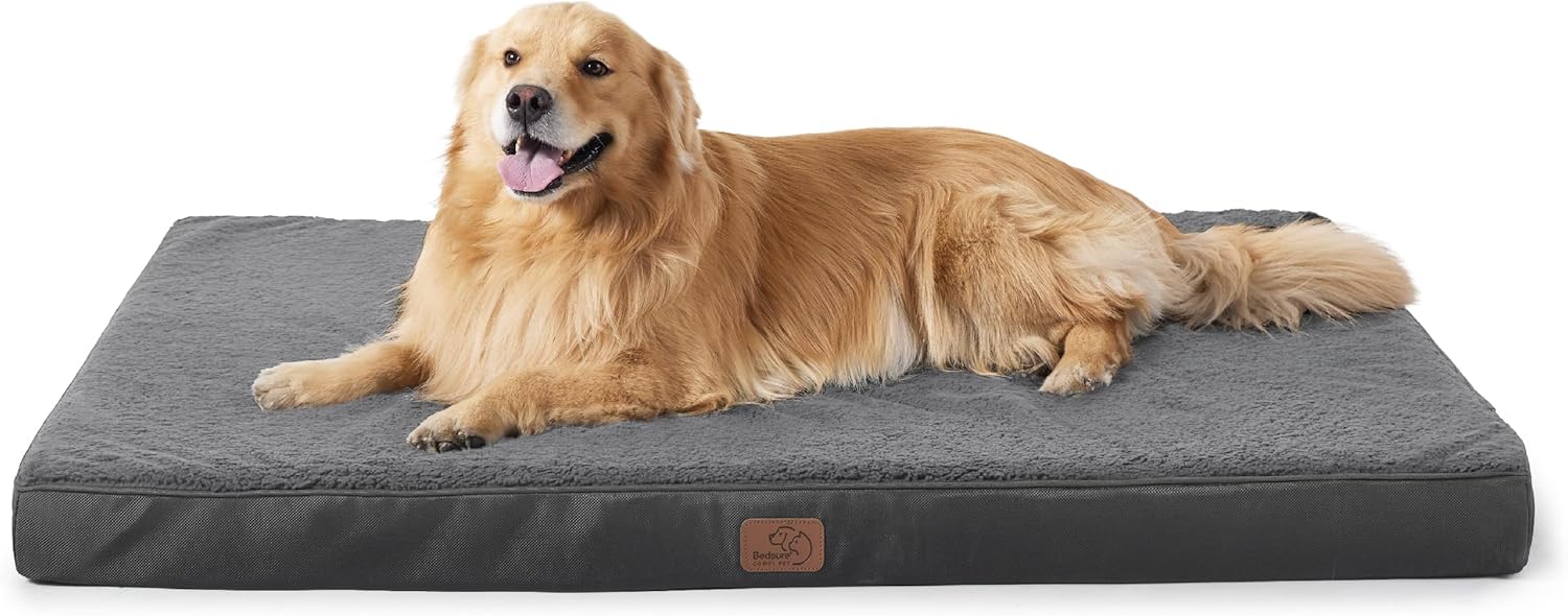 Bedsure Dog Beds Large Sized Dog - Comfy Flat Pet Beds with Removable Washable Cover, Orthopedic Egg Crate Foam Puppy Mat, Suitable for Pet Up to 65 lbs
