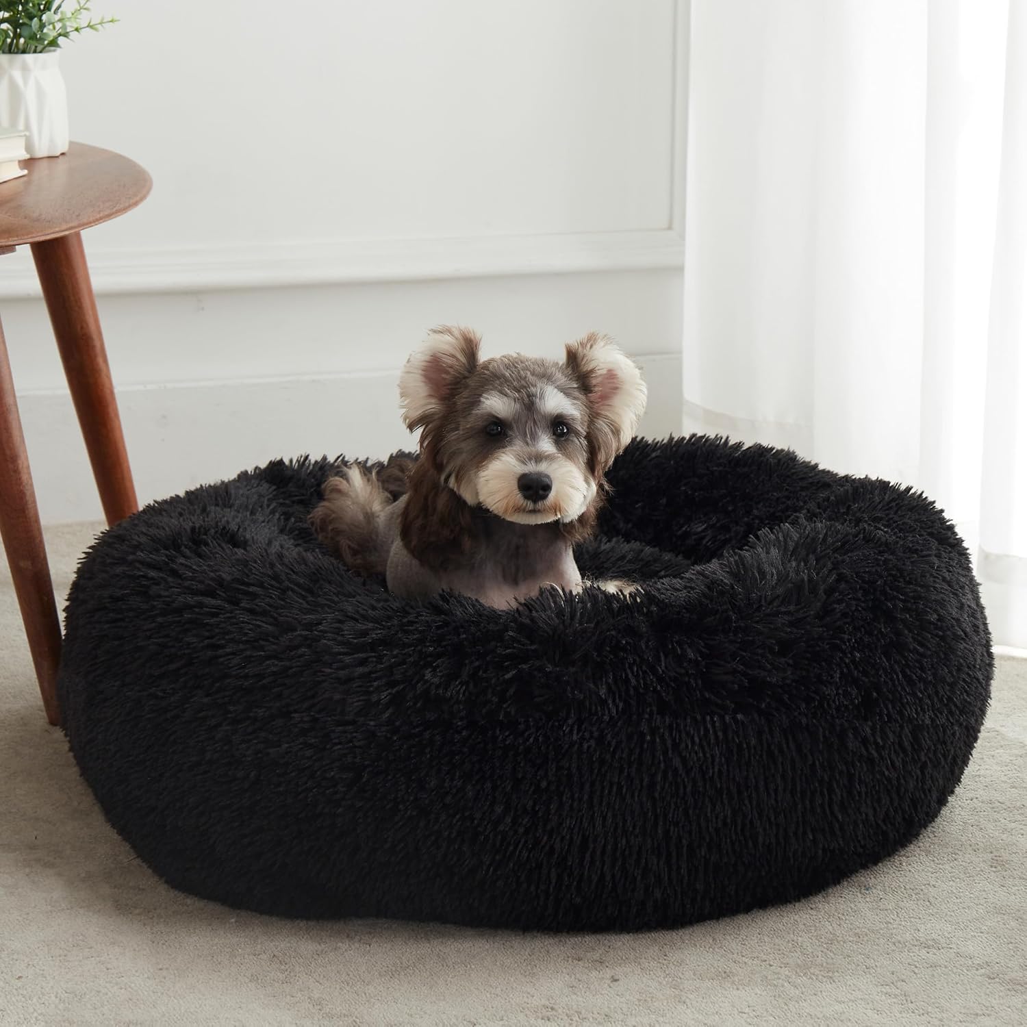 WESTERN HOME WH Calming Soft Round Dog & Cat Bed, Anti-Anxiety Donut Cuddler Warming Cozy Fluffy Faux Fur Plush Cushion Bed for Small Medium Dogs and Cats (20"/24"/27"/30"), Light Grey