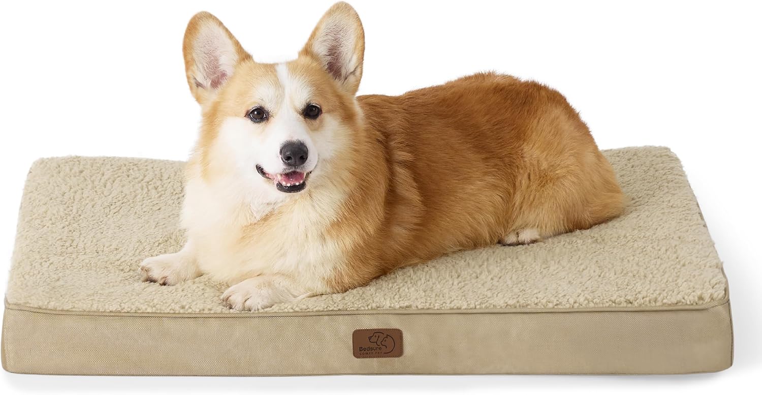 Bedsure Dog Beds Large Sized Dog - Comfy Flat Pet Beds with Removable Washable Cover, Orthopedic Egg Crate Foam Puppy Mat, Suitable for Pet Up to 65 lbs