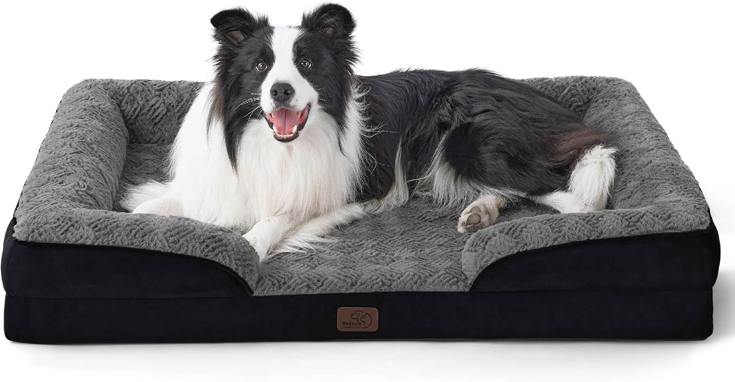 Bedsure Orthopedic Dog Beds Large Sized Dog - Washable Large Dog Cat Bed Waterproof, Comfort Dogs Couch Sofa with Washable Removable Cover, Pet Bed with Nonskid Bottom, Grey, 35"