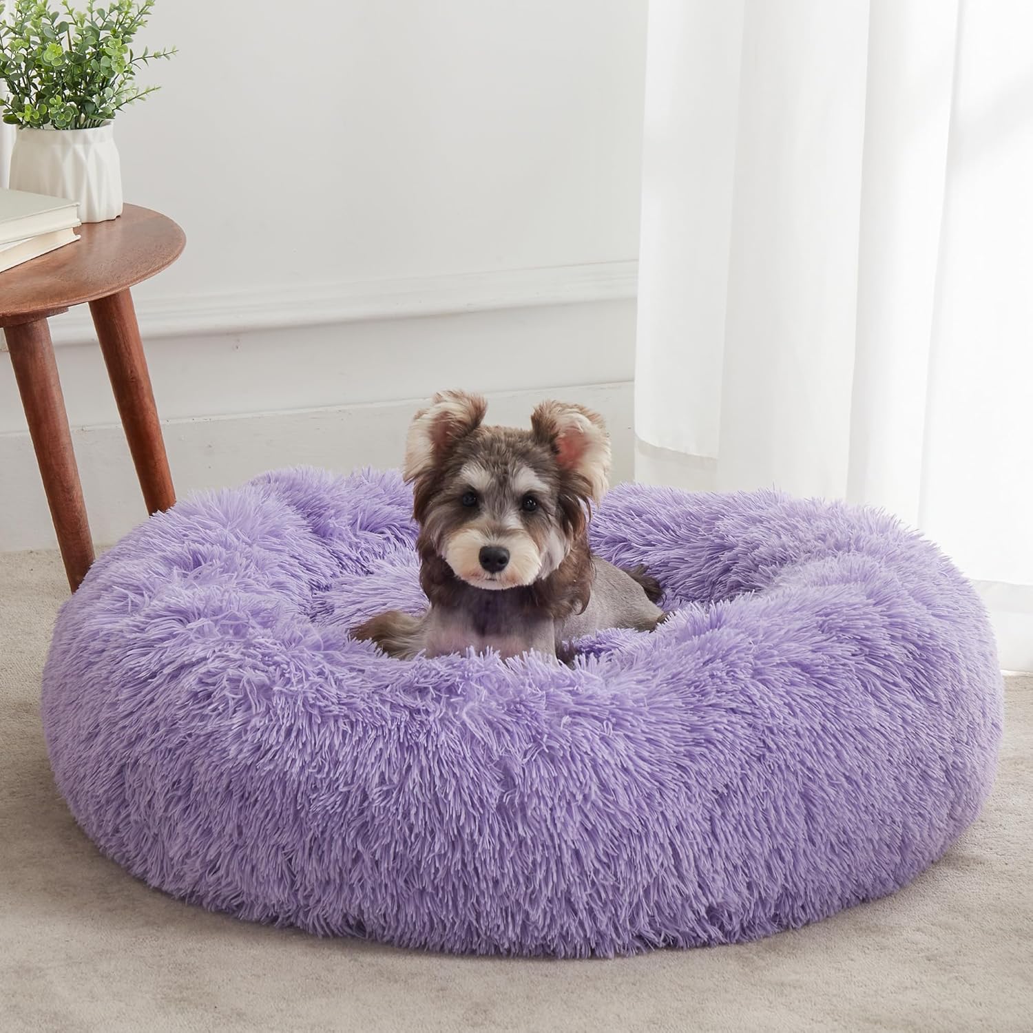 WESTERN HOME WH Calming Soft Round Dog & Cat Bed, Anti-Anxiety Donut Cuddler Warming Cozy Fluffy Faux Fur Plush Cushion Bed for Small Medium Dogs and Cats (20"/24"/27"/30"), Light Grey