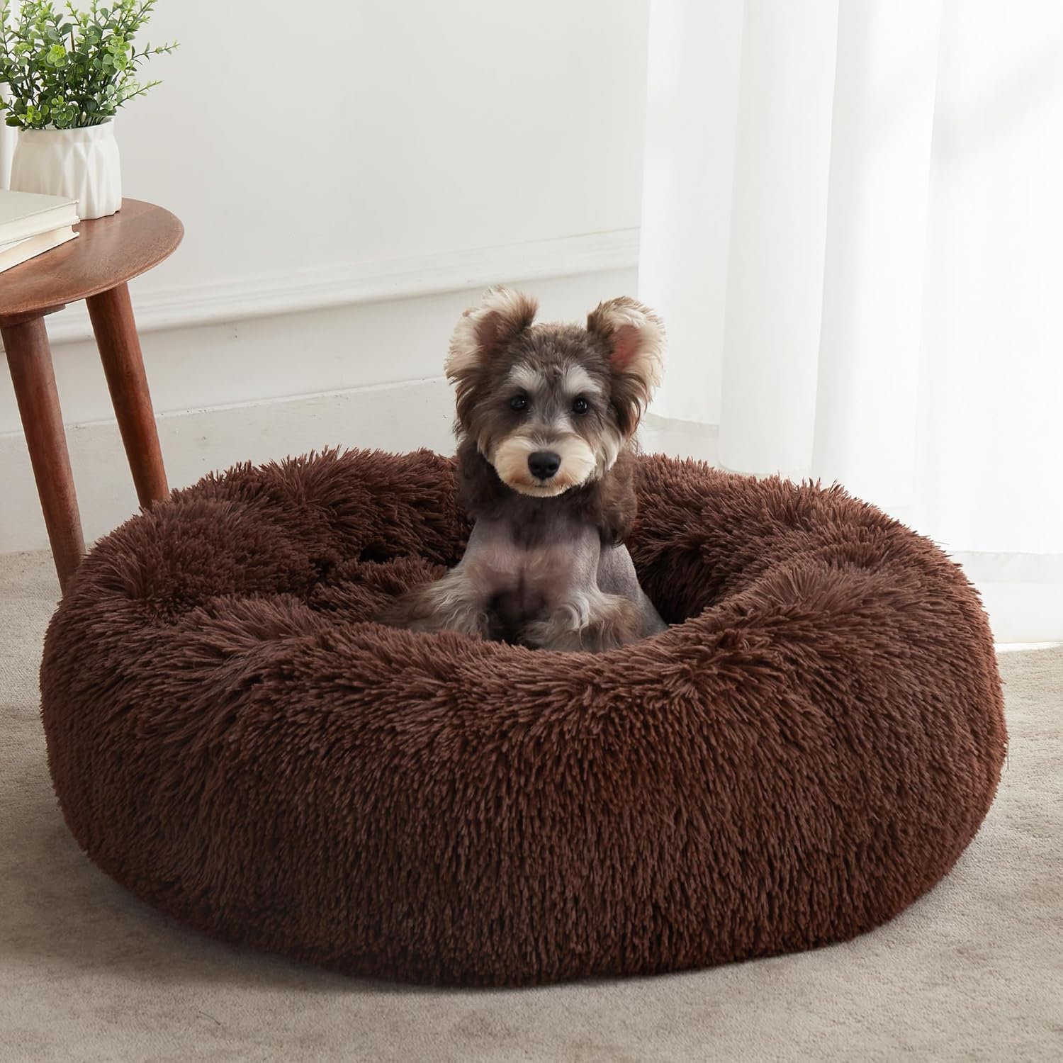 WESTERN HOME WH Calming Soft Round Dog & Cat Bed, Anti-Anxiety Donut Cuddler Warming Cozy Fluffy Faux Fur Plush Cushion Bed for Small Medium Dogs and Cats (20"/24"/27"/30"), Light Grey