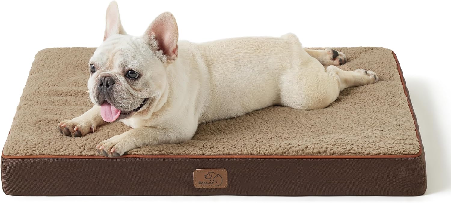 Bedsure Dog Beds Large Sized Dog - Comfy Flat Pet Beds with Removable Washable Cover, Orthopedic Egg Crate Foam Puppy Mat, Suitable for Pet Up to 65 lbs