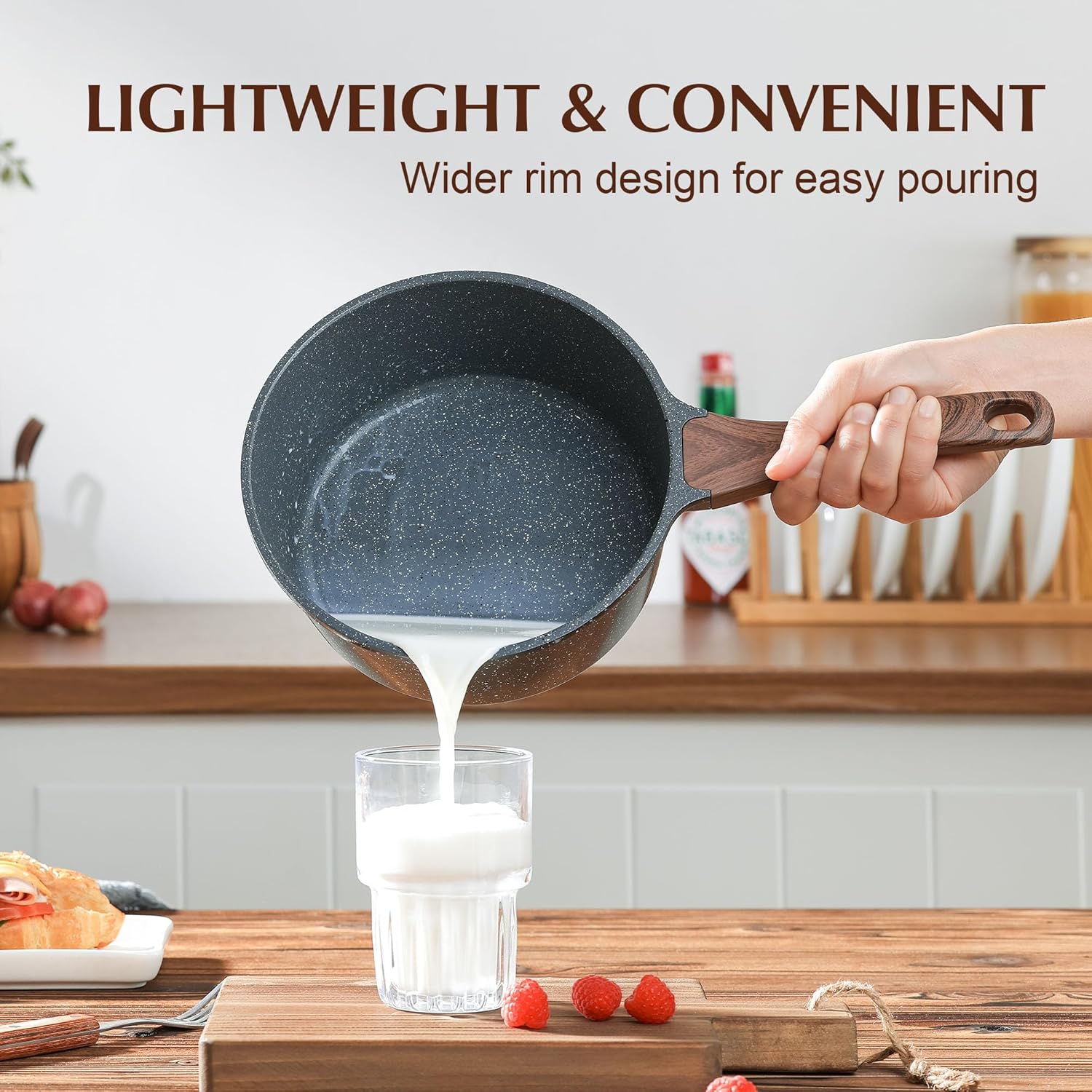 SENSARTE 1.5 Qt Nonstick Saucepan, Granite Coating, Induction Compatible