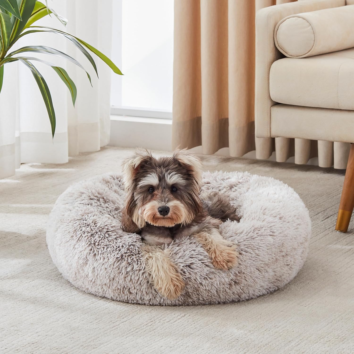 WESTERN HOME WH Calming Soft Round Dog & Cat Bed, Anti-Anxiety Donut Cuddler Warming Cozy Fluffy Faux Fur Plush Cushion Bed for Small Medium Dogs and Cats (20"/24"/27"/30"), Light Grey