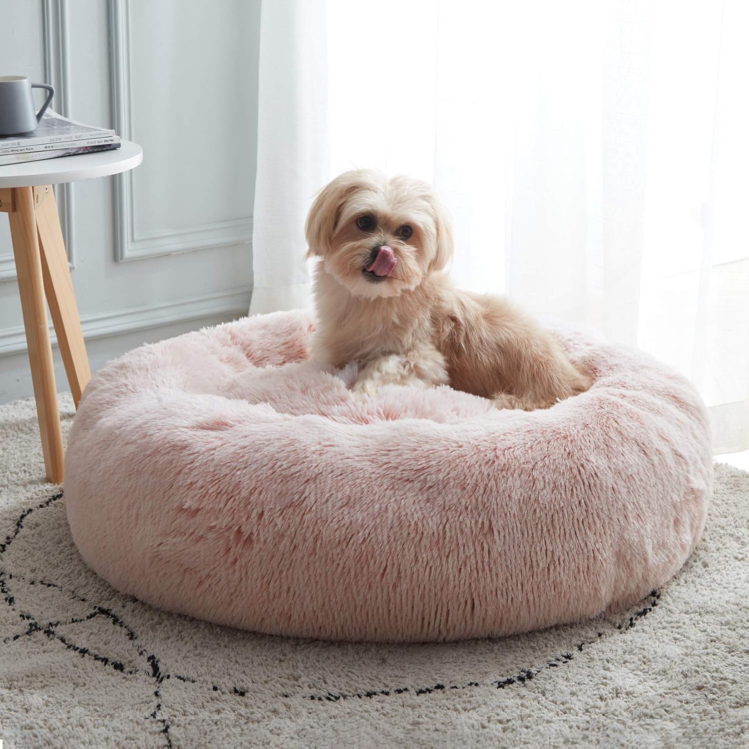 WESTERN HOME WH Calming Soft Round Dog & Cat Bed, Anti-Anxiety Donut Cuddler Warming Cozy Fluffy Faux Fur Plush Cushion Bed for Small Medium Dogs and Cats (20"/24"/27"/30"), Light Grey