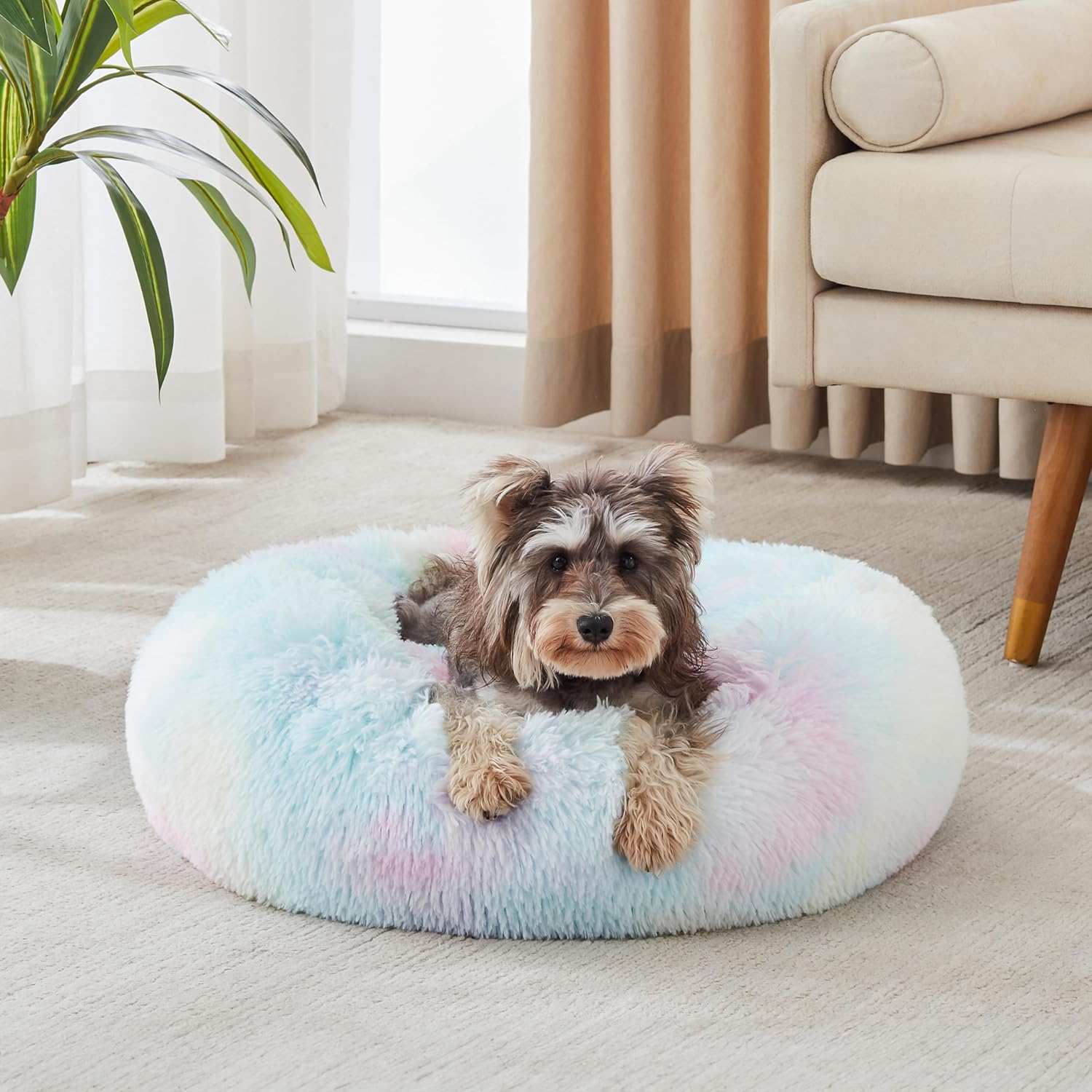 WESTERN HOME WH Calming Soft Round Dog & Cat Bed, Anti-Anxiety Donut Cuddler Warming Cozy Fluffy Faux Fur Plush Cushion Bed for Small Medium Dogs and Cats (20"/24"/27"/30"), Light Grey