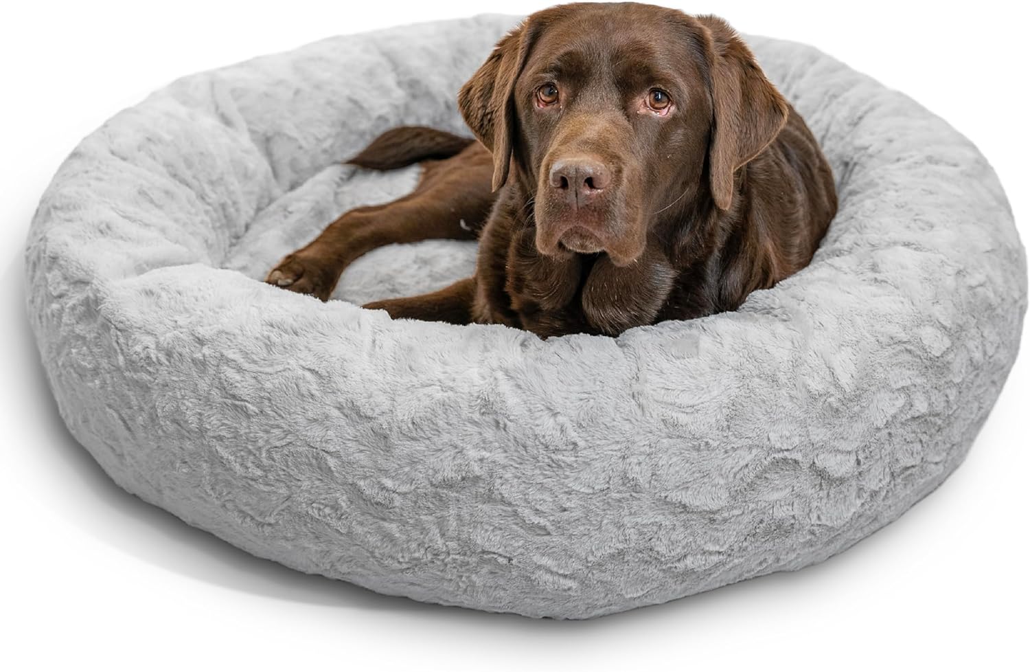 Best Friends by Sheri Original Calming Donut Dog and Cat Bed, Shag Faux Fur, Taupe, (23in x 23in) - Anxiety Relief for Pets Up to 25 lbs