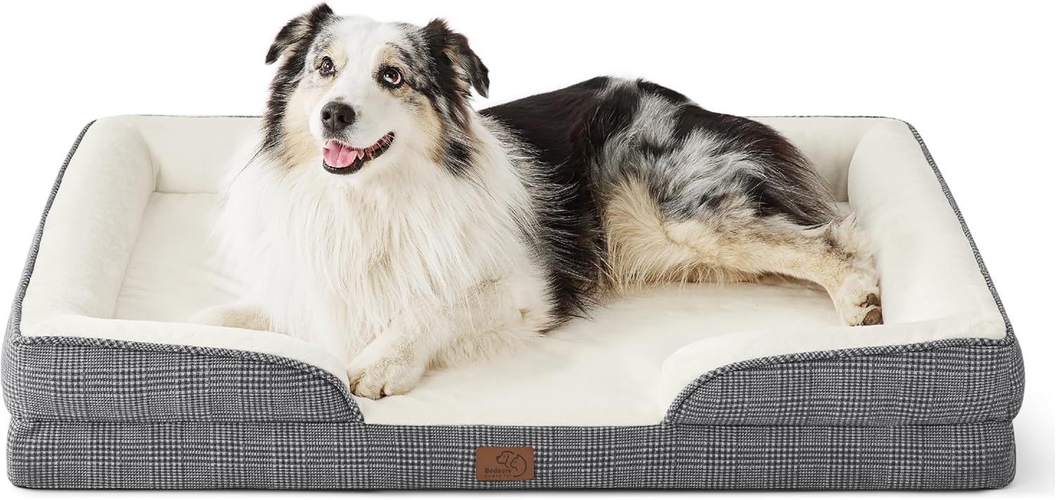 Bedsure Orthopedic Dog Beds Large Sized Dog - Washable Large Dog Cat Bed Waterproof, Comfort Dogs Couch Sofa with Washable Removable Cover, Pet Bed with Nonskid Bottom, Grey, 35"