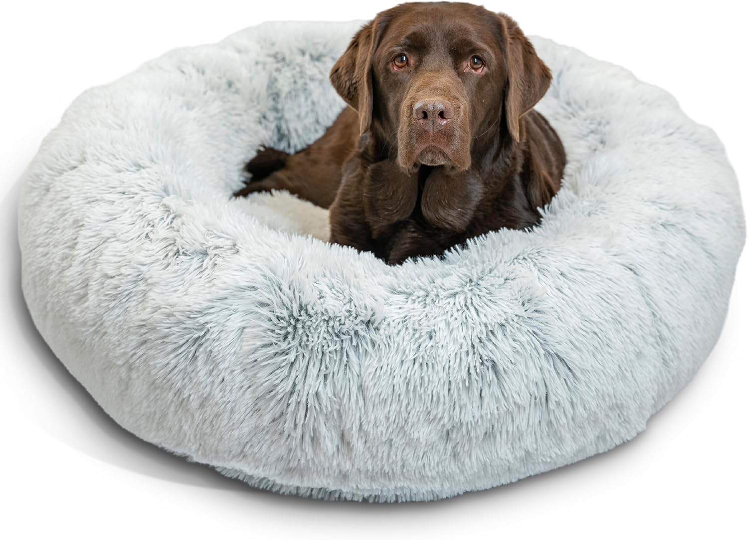 Best Friends by Sheri Original Calming Donut Dog and Cat Bed, Shag Faux Fur, Taupe, (23in x 23in) - Anxiety Relief for Pets Up to 25 lbs
