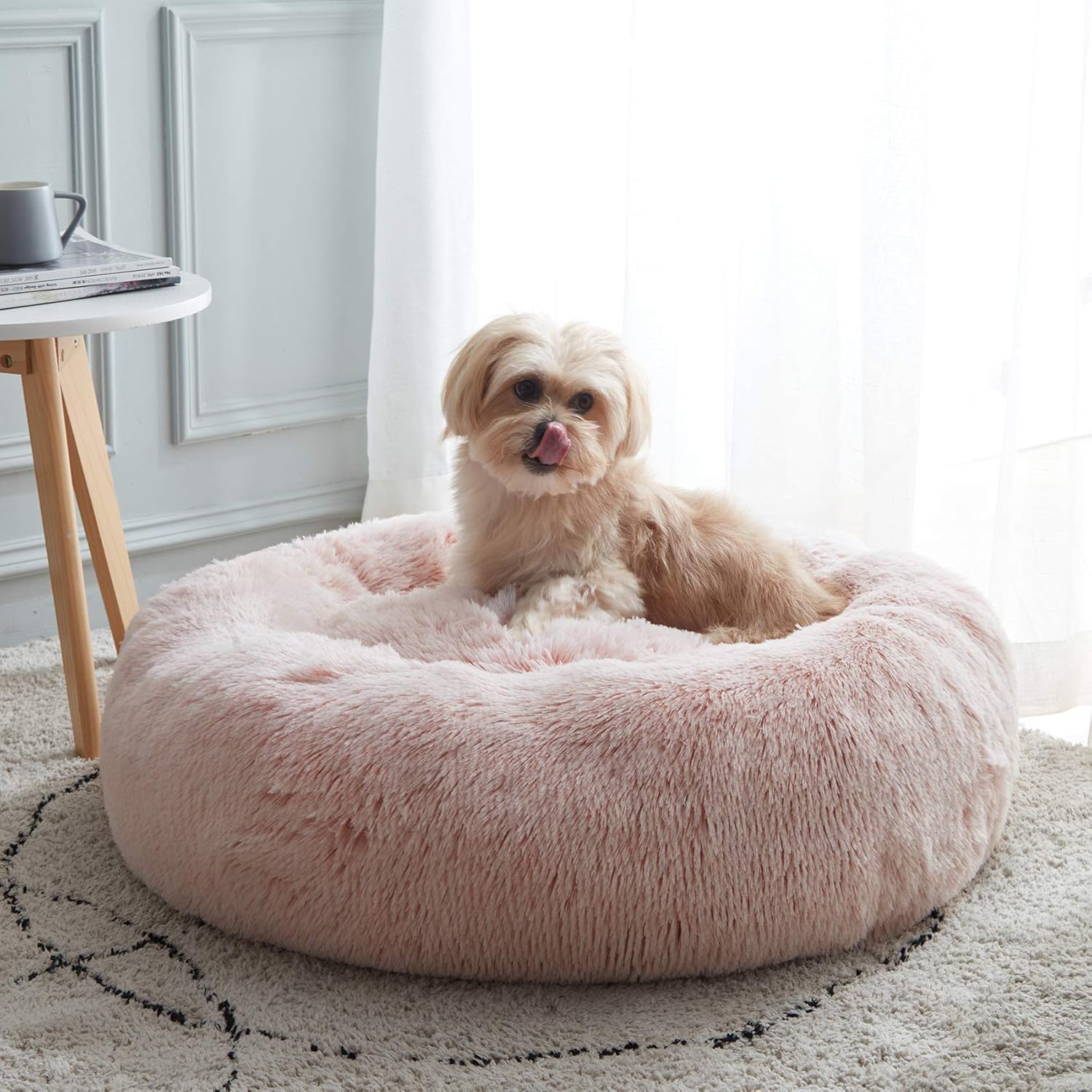 WESTERN HOME WH Calming Soft Round Dog & Cat Bed, Anti-Anxiety Donut Cuddler Warming Cozy Fluffy Faux Fur Plush Cushion Bed for Small Medium Dogs and Cats (20"/24"/27"/30"), Light Grey