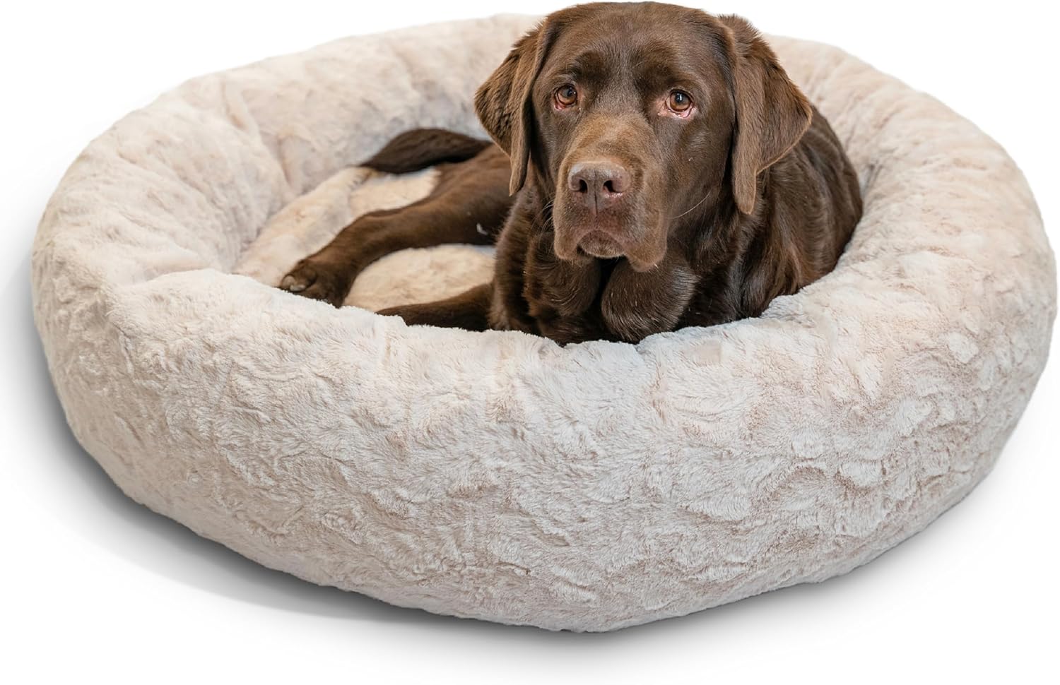 Best Friends by Sheri Original Calming Donut Dog and Cat Bed, Shag Faux Fur, Taupe, (23in x 23in) - Anxiety Relief for Pets Up to 25 lbs