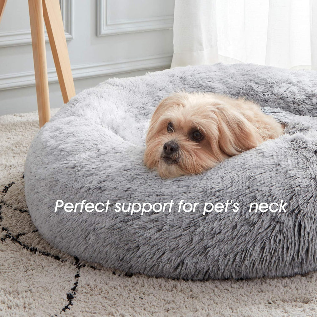WESTERN HOME WH Calming Soft Round Dog & Cat Bed, Anti-Anxiety Donut Cuddler Warming Cozy Fluffy Faux Fur Plush Cushion Bed for Small Medium Dogs and Cats (20"/24"/27"/30"), Light Grey
