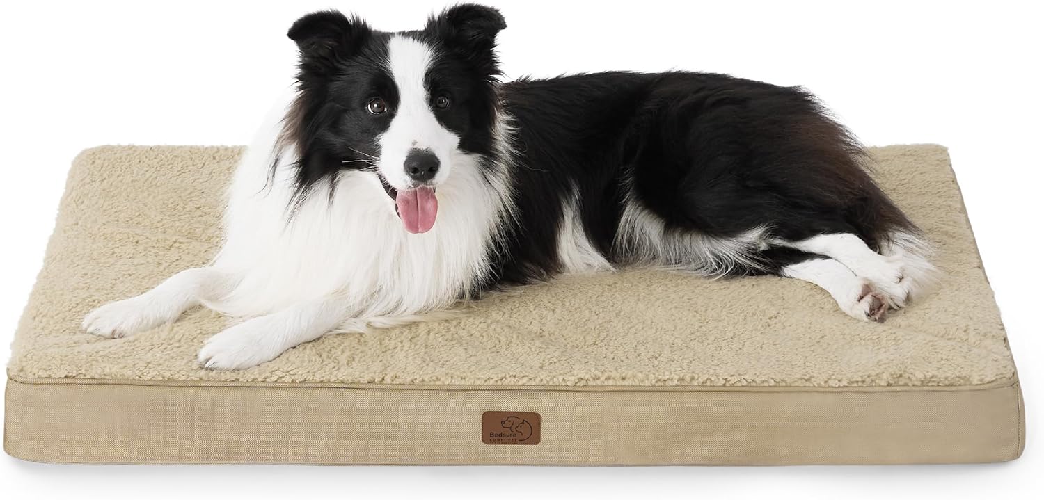 Bedsure Dog Beds Large Sized Dog - Comfy Flat Pet Beds with Removable Washable Cover, Orthopedic Egg Crate Foam Puppy Mat, Suitable for Pet Up to 65 lbs