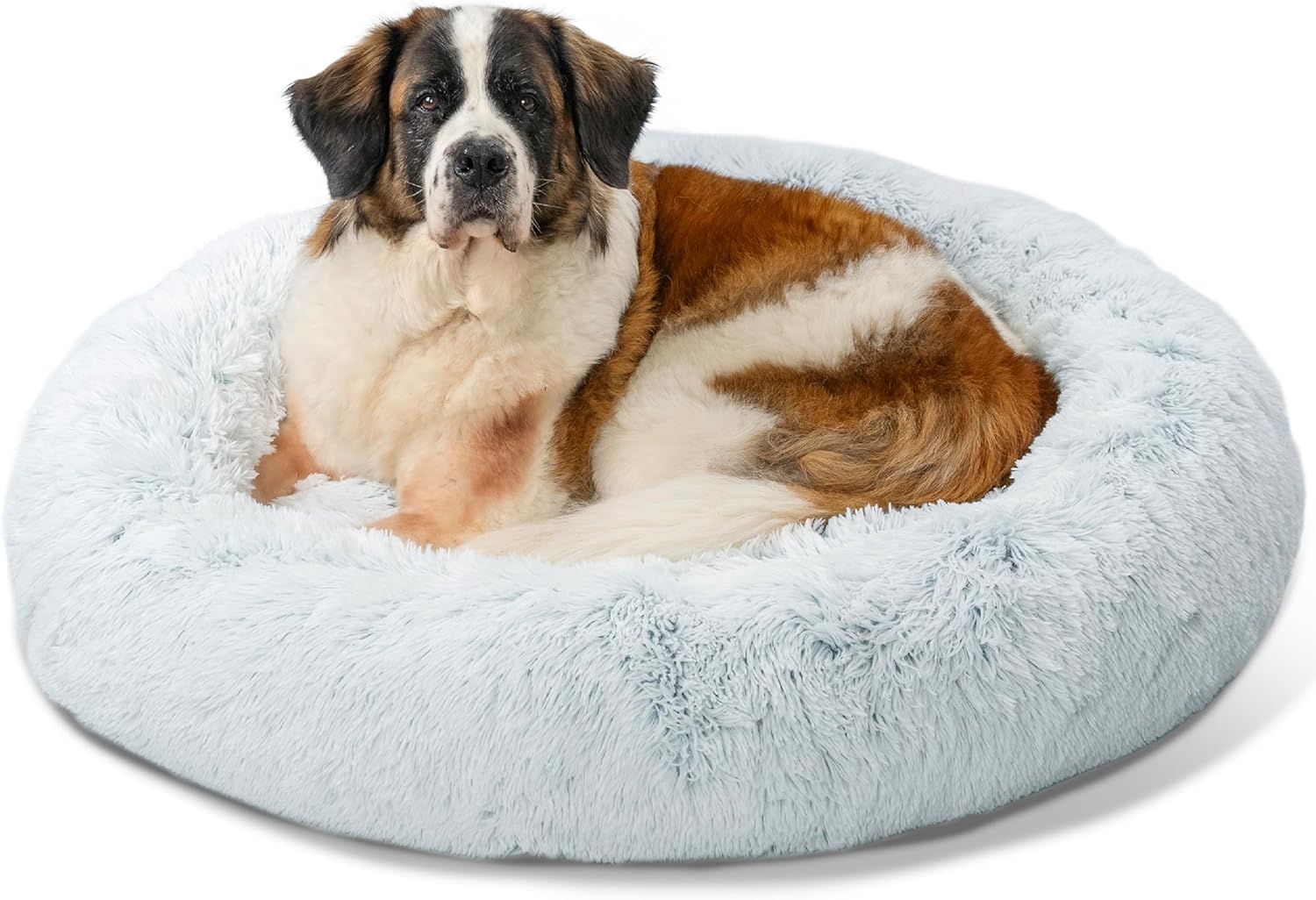 Best Friends by Sheri Original Calming Donut Dog and Cat Bed, Shag Faux Fur, Taupe, (23in x 23in) - Anxiety Relief for Pets Up to 25 lbs
