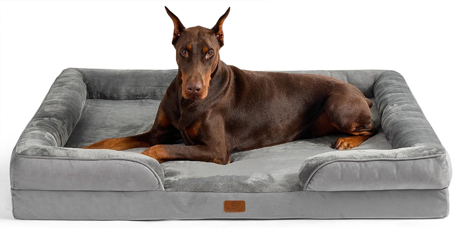 Bedsure Orthopedic Dog Beds Large Sized Dog - Washable Large Dog Cat Bed Waterproof, Comfort Dogs Couch Sofa with Washable Removable Cover, Pet Bed with Nonskid Bottom, Grey, 35"
