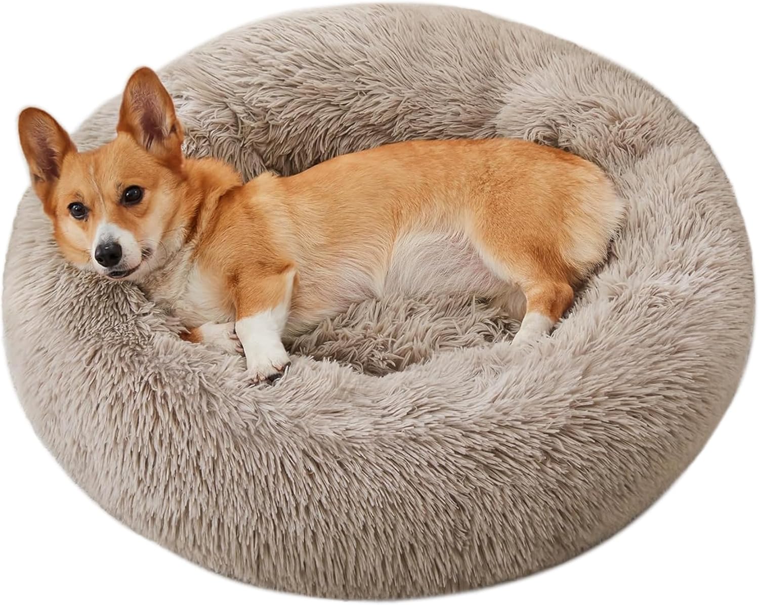 WESTERN HOME WH Calming Soft Round Dog & Cat Bed, Anti-Anxiety Donut Cuddler Warming Cozy Fluffy Faux Fur Plush Cushion Bed for Small Medium Dogs and Cats (20"/24"/27"/30"), Light Grey
