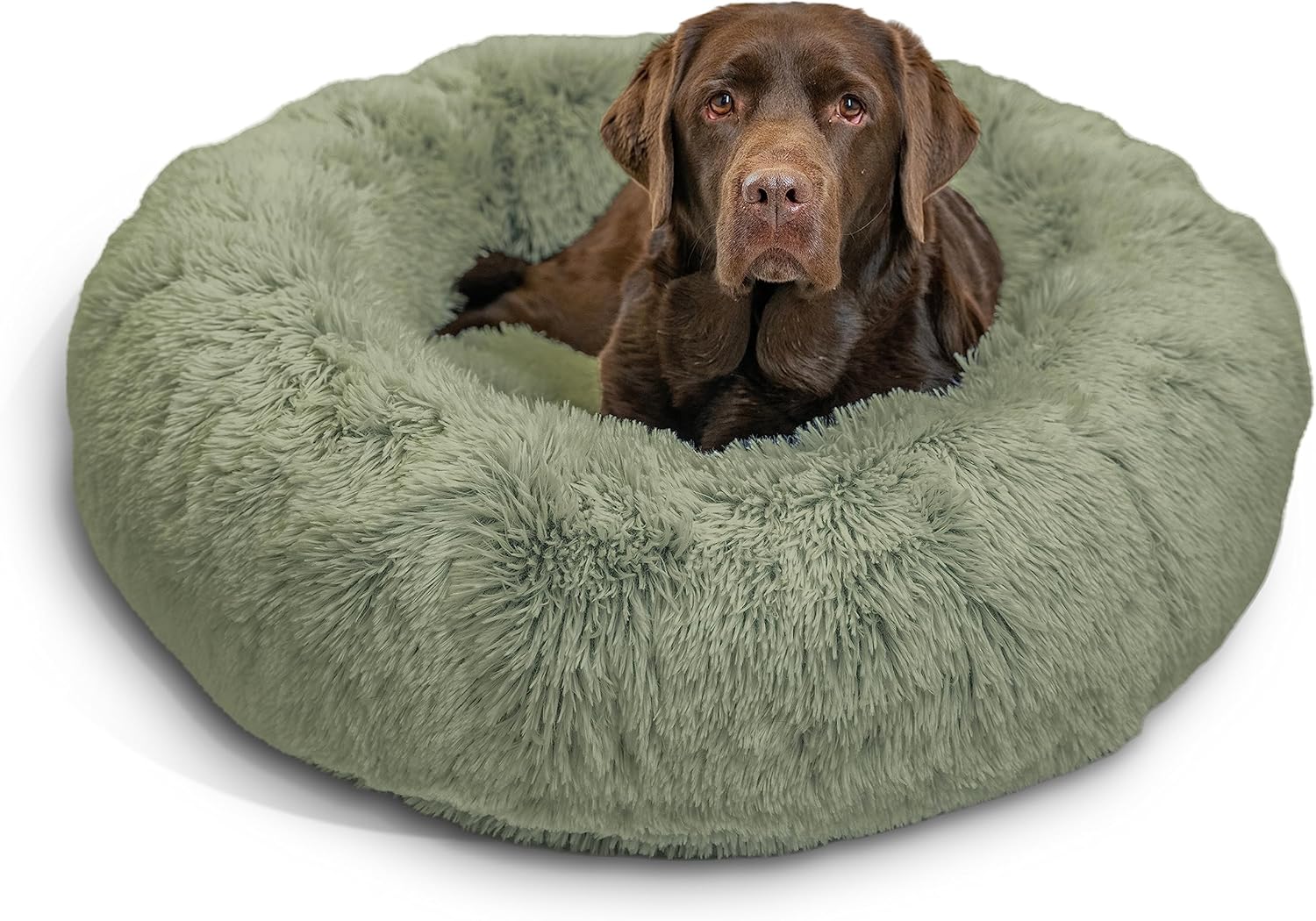 Best Friends by Sheri Original Calming Donut Dog and Cat Bed, Shag Faux Fur, Taupe, (23in x 23in) - Anxiety Relief for Pets Up to 25 lbs