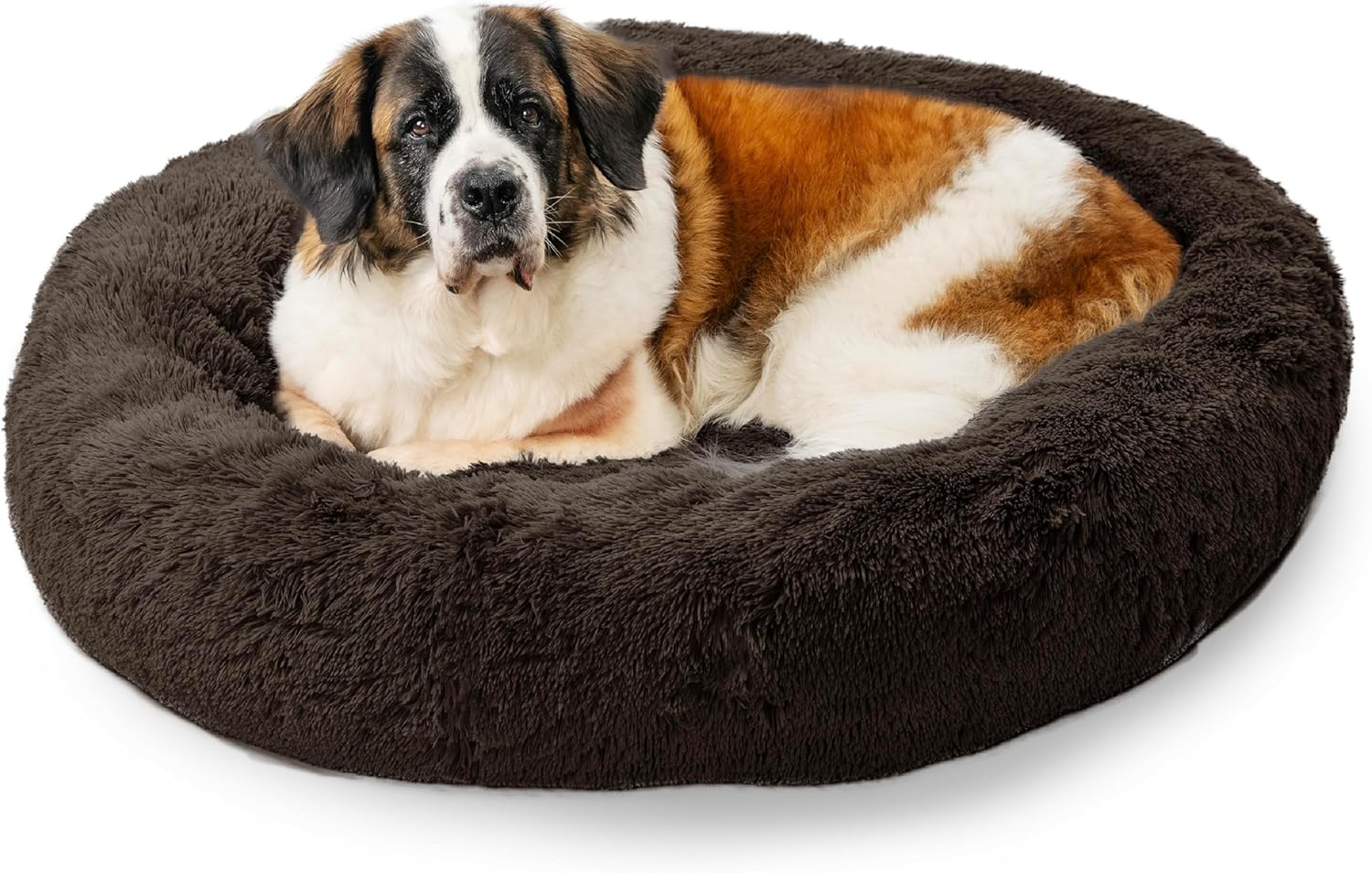 Best Friends by Sheri Original Calming Donut Dog and Cat Bed, Shag Faux Fur, Taupe, (23in x 23in) - Anxiety Relief for Pets Up to 25 lbs