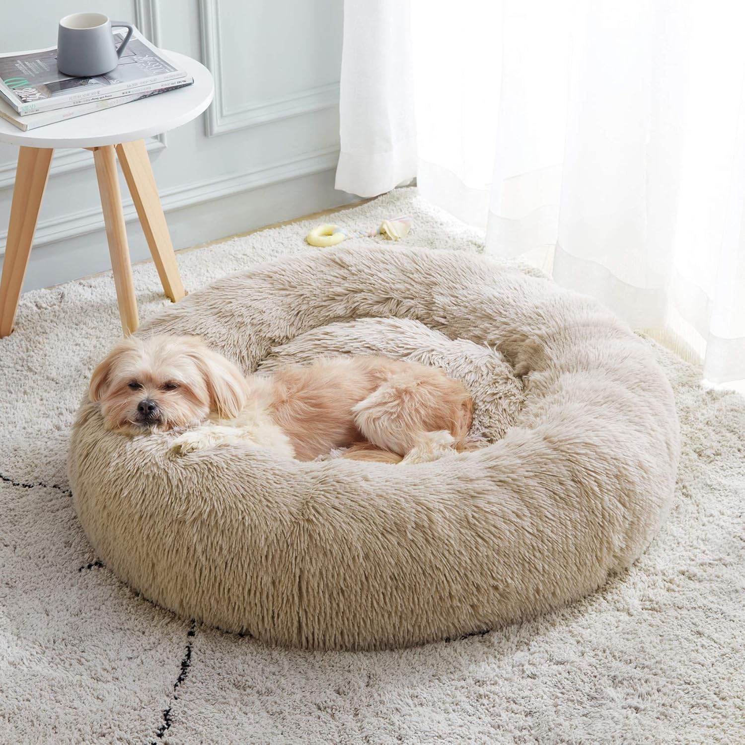 WESTERN HOME WH Calming Soft Round Dog & Cat Bed, Anti-Anxiety Donut Cuddler Warming Cozy Fluffy Faux Fur Plush Cushion Bed for Small Medium Dogs and Cats (20"/24"/27"/30"), Light Grey