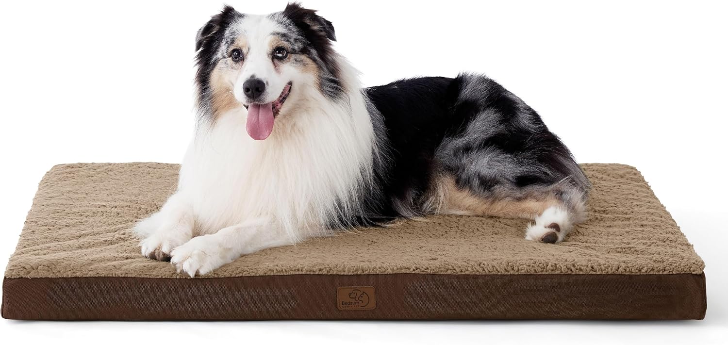Bedsure Dog Beds Large Sized Dog - Comfy Flat Pet Beds with Removable Washable Cover, Orthopedic Egg Crate Foam Puppy Mat, Suitable for Pet Up to 65 lbs