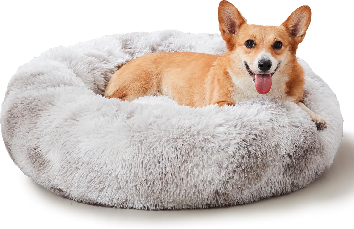 WESTERN HOME WH Calming Soft Round Dog & Cat Bed, Anti-Anxiety Donut Cuddler Warming Cozy Fluffy Faux Fur Plush Cushion Bed for Small Medium Dogs and Cats (20"/24"/27"/30"), Light Grey