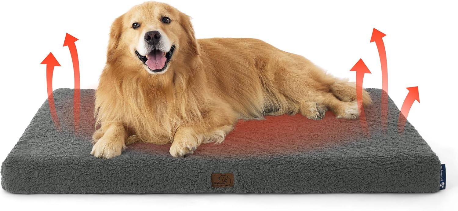Bedsure Dog Beds Large Sized Dog - Comfy Flat Pet Beds with Removable Washable Cover, Orthopedic Egg Crate Foam Puppy Mat, Suitable for Pet Up to 65 lbs