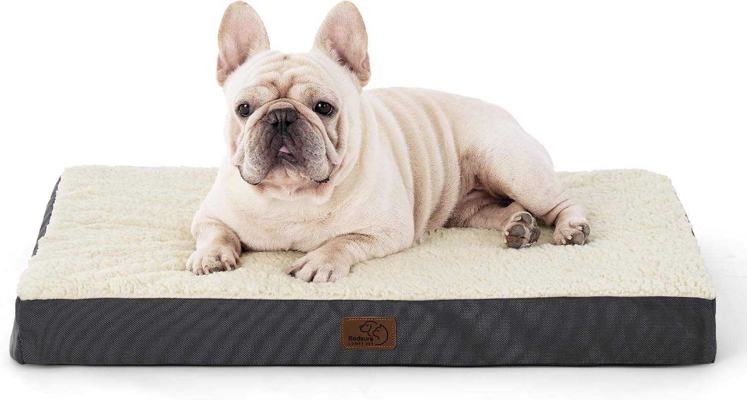 Bedsure Dog Beds Large Sized Dog - Comfy Flat Pet Beds with Removable Washable Cover, Orthopedic Egg Crate Foam Puppy Mat, Suitable for Pet Up to 65 lbs