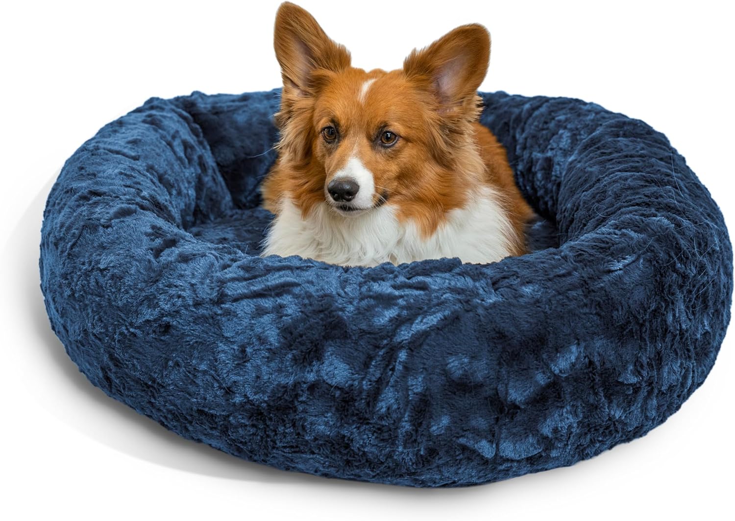 Best Friends by Sheri Original Calming Donut Dog and Cat Bed, Shag Faux Fur, Taupe, (23in x 23in) - Anxiety Relief for Pets Up to 25 lbs