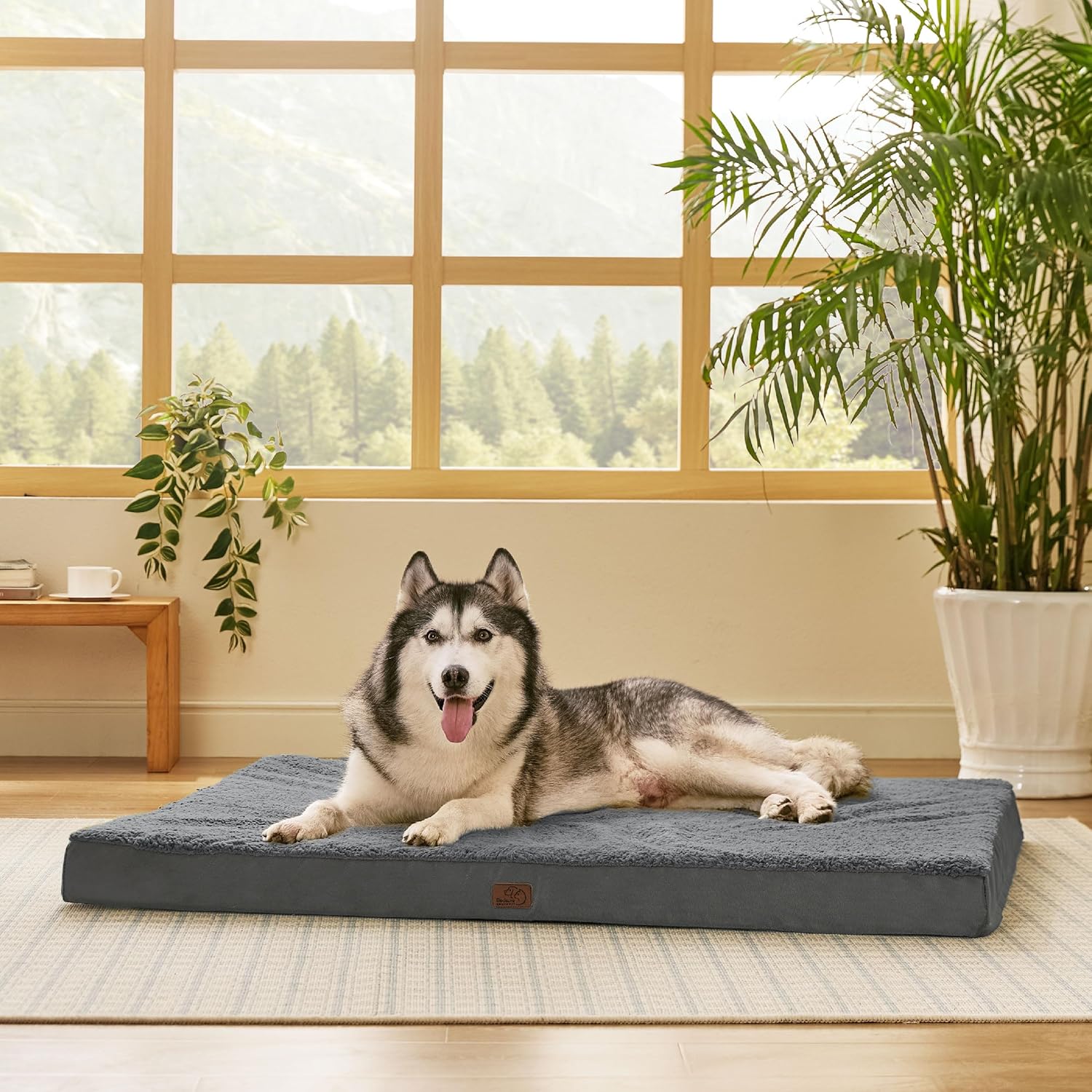 Bedsure Dog Beds Large Sized Dog - Comfy Flat Pet Beds with Removable Washable Cover, Orthopedic Egg Crate Foam Puppy Mat, Suitable for Pet Up to 65 lbs