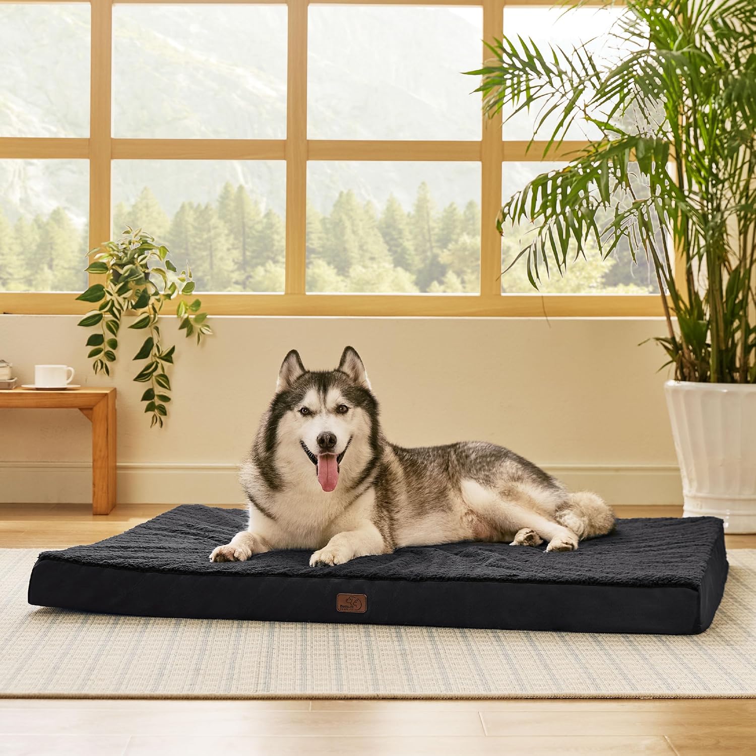 Bedsure Dog Beds Large Sized Dog - Comfy Flat Pet Beds with Removable Washable Cover, Orthopedic Egg Crate Foam Puppy Mat, Suitable for Pet Up to 65 lbs