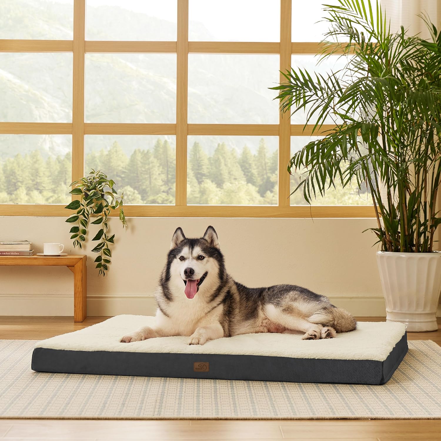 Bedsure Dog Beds Large Sized Dog - Comfy Flat Pet Beds with Removable Washable Cover, Orthopedic Egg Crate Foam Puppy Mat, Suitable for Pet Up to 65 lbs