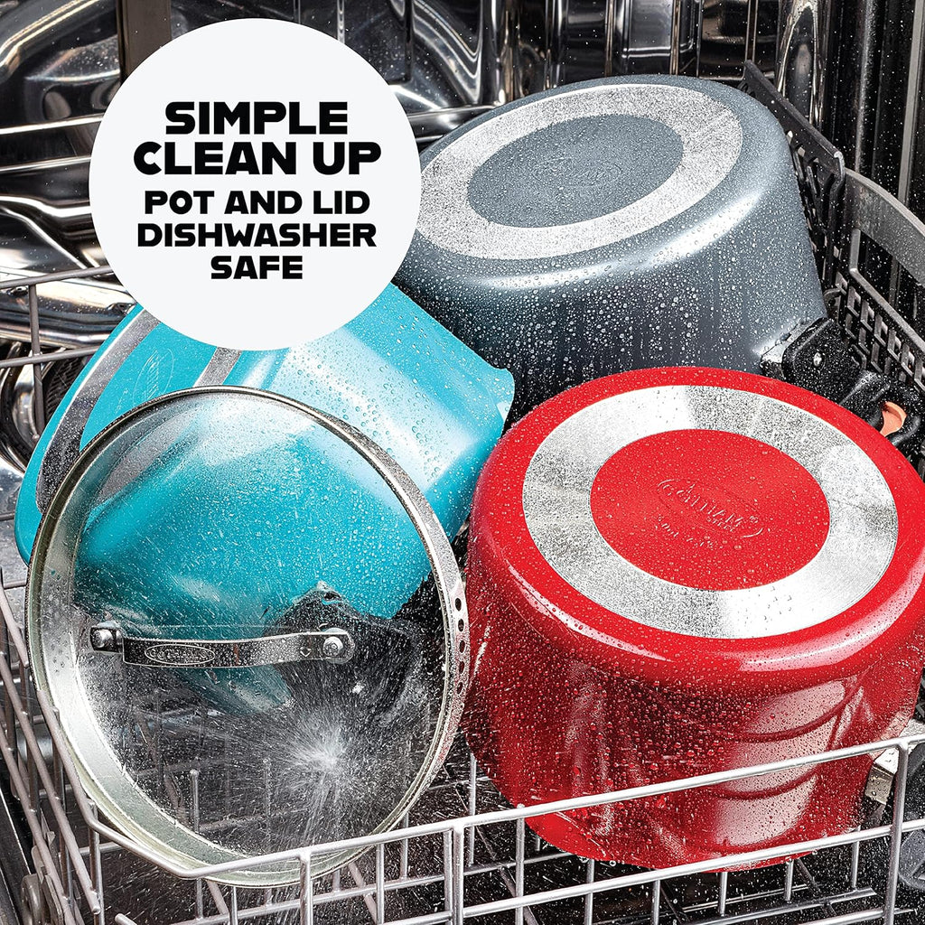 Gotham Steel 5 Quart Stock Pot Multipurpose Pasta Pot with Strainer Lid & Twist and Lock Handles, Nonstick Ceramic Surface Makes for Effortless Cleanup with Tempered Glass Lid, Dishwasher Safe