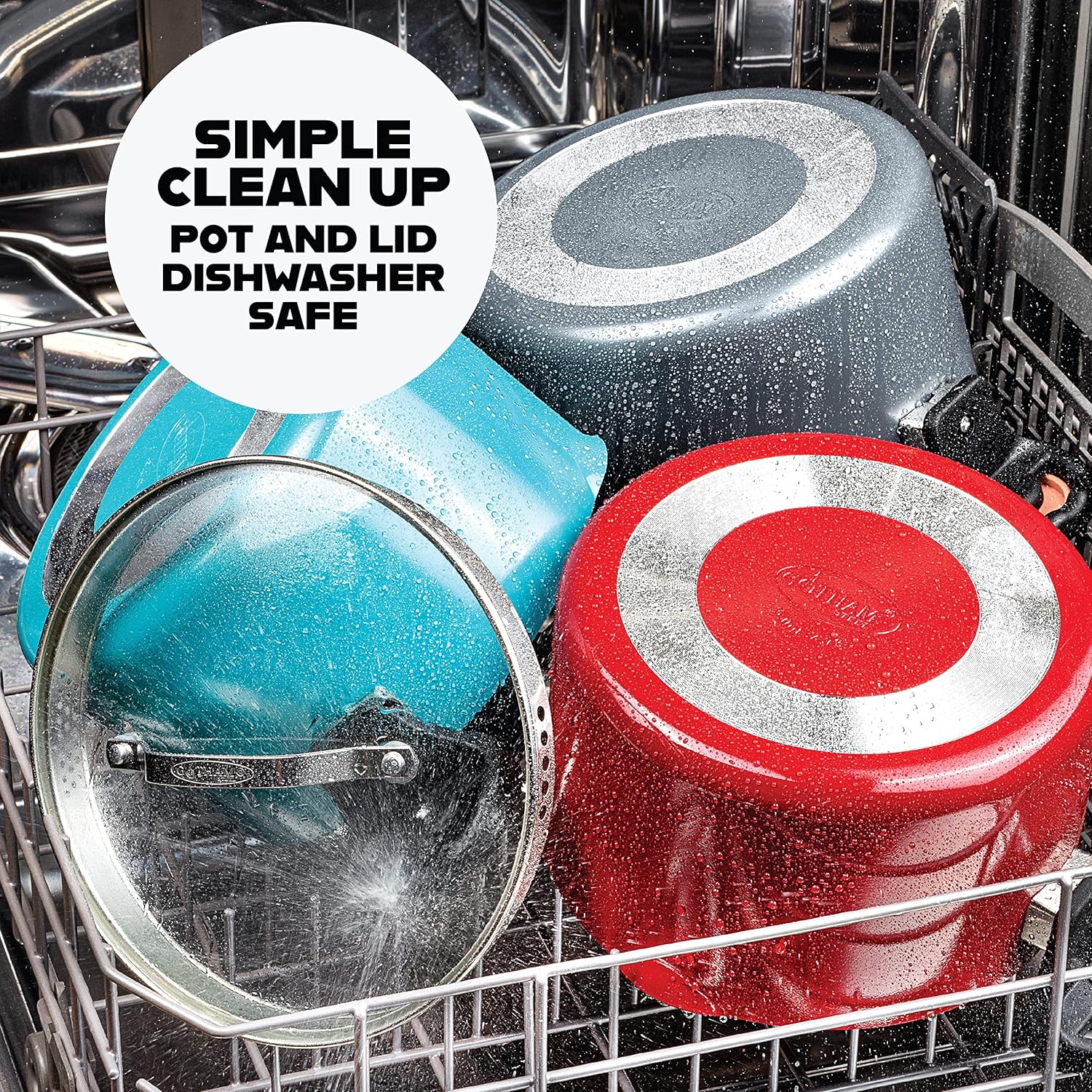 Gotham Steel 5 Quart Stock Pot Multipurpose Pasta Pot with Strainer Lid & Twist and Lock Handles, Nonstick Ceramic Surface Makes for Effortless Cleanup with Tempered Glass Lid, Dishwasher Safe